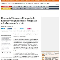 El importe de fusiones y adquisiciones se redujo a la mitad en enero de 2018